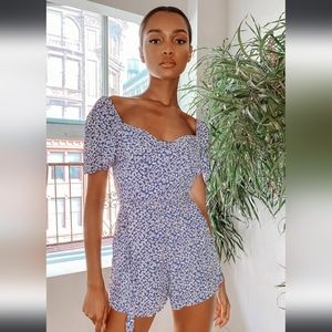 Lulus Sweet Sensation Blue Floral Print Short Sleeve Romper Size S